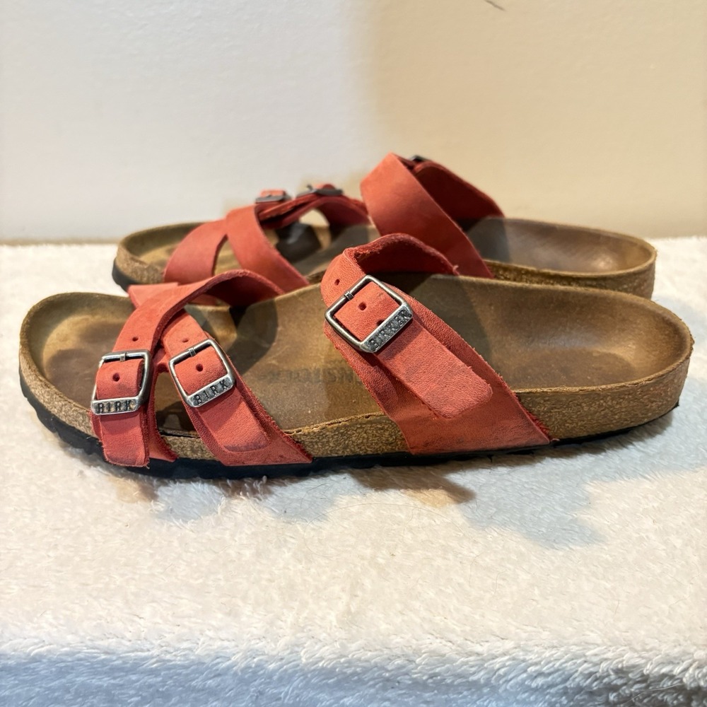 Birkenstock Red Triple-Strap Suede Sandals
